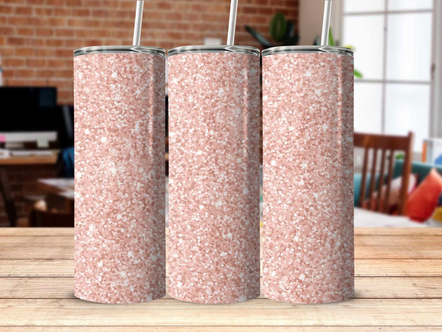 Sparkling Rose Glitter Design Stainless Steel Tumbler