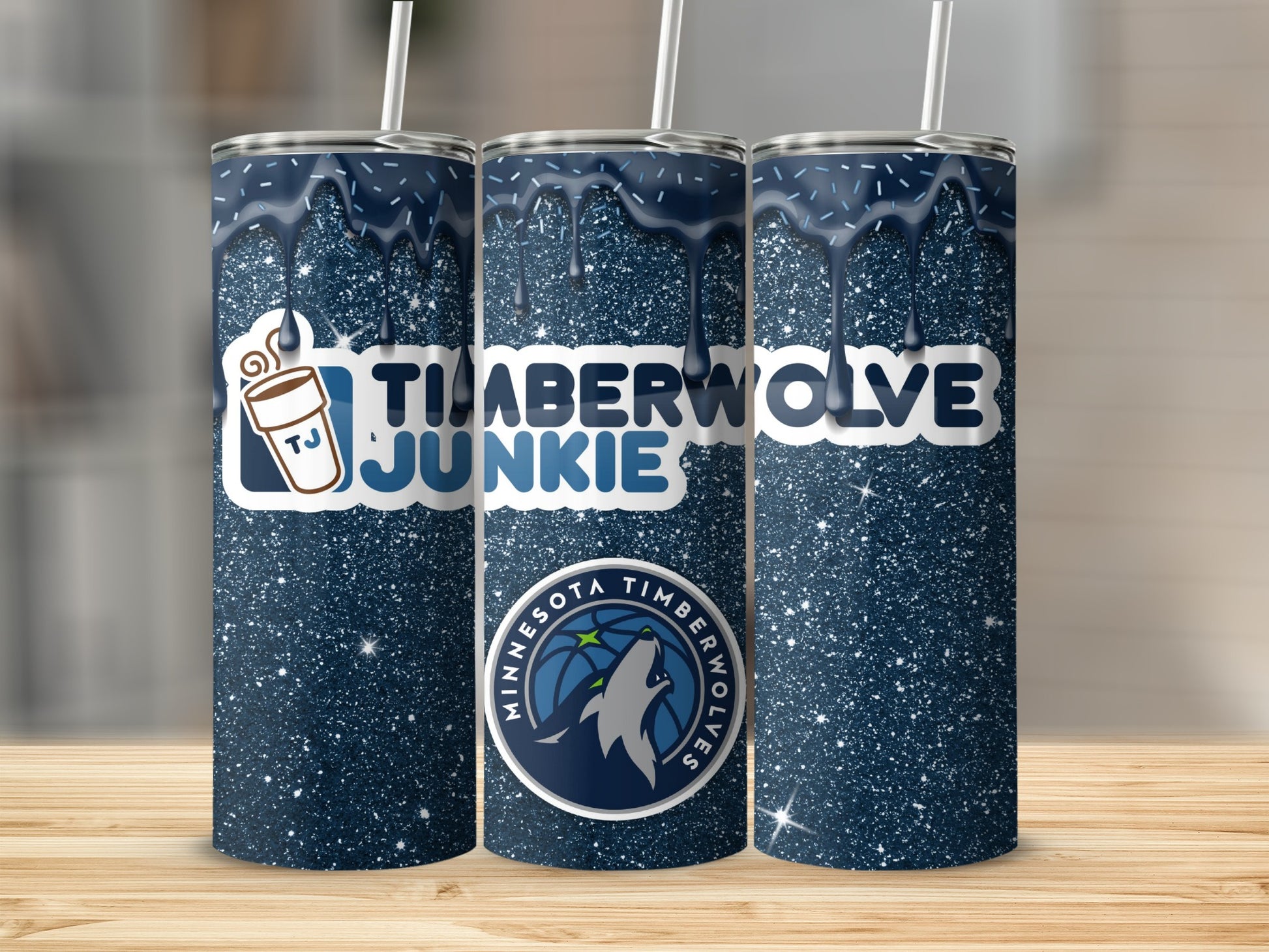 Timberwolves Junkie Tumbler with Glitter Design
