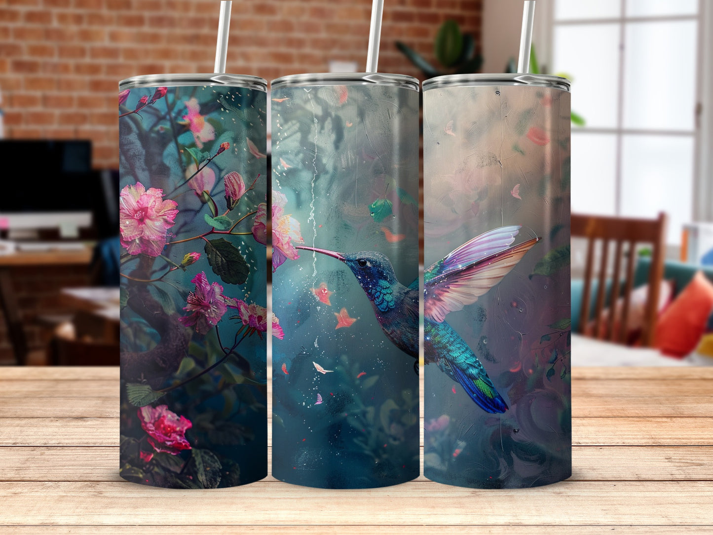 Vibrant Hummingbird Flowers Tumbler Garden Scene product type
Hummingbird, Flowers, Floral, Nature, Garden, Bird, Wildlife, Tumbler, Drinkware, Beverage, Artistic, Vibrant, Colorful, Pink, Green, Blue, Elegant, Abstract, Ethereal, Flying