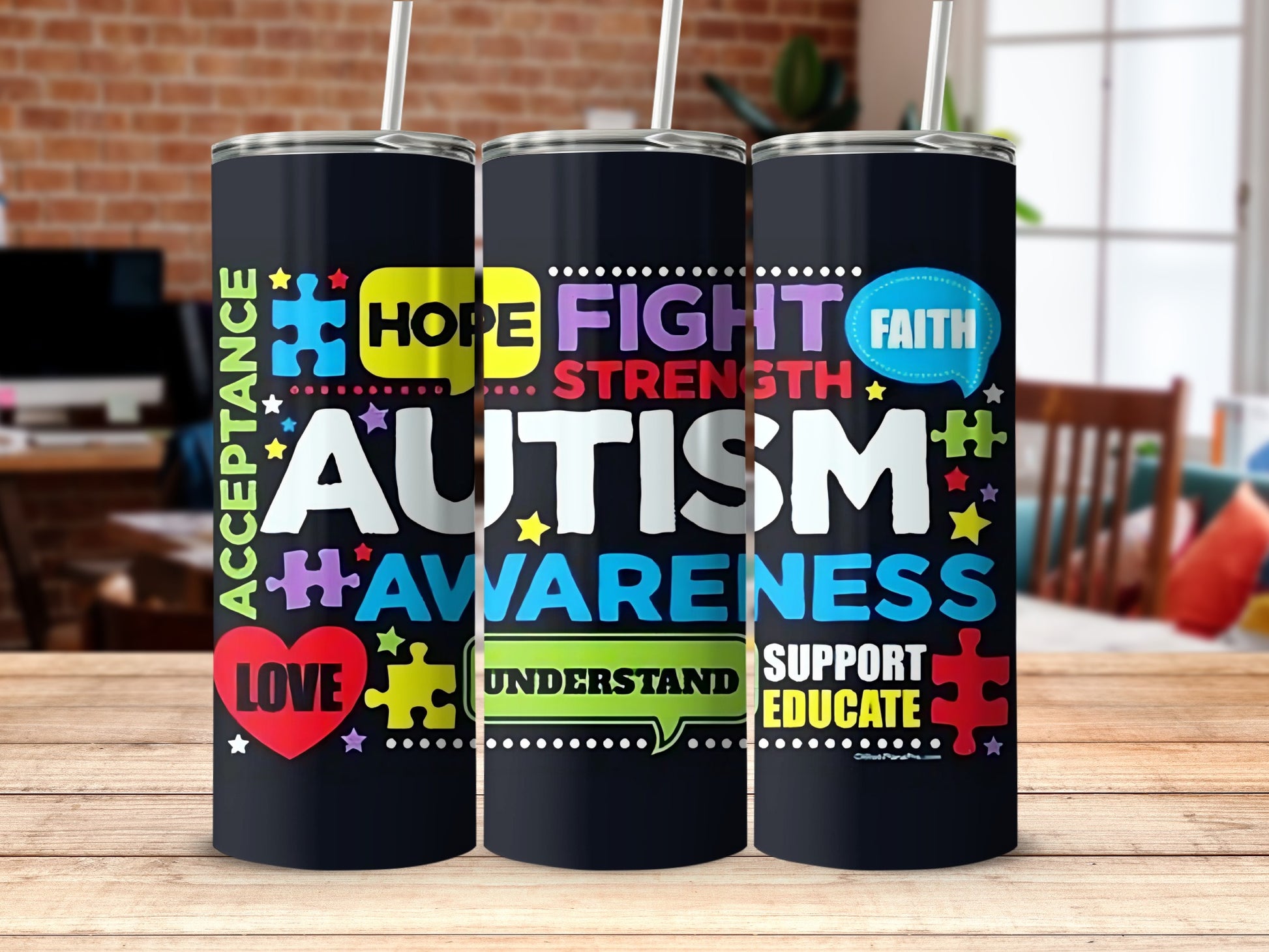 Autism Awareness Strength Support Love Faith Hope Tumbler