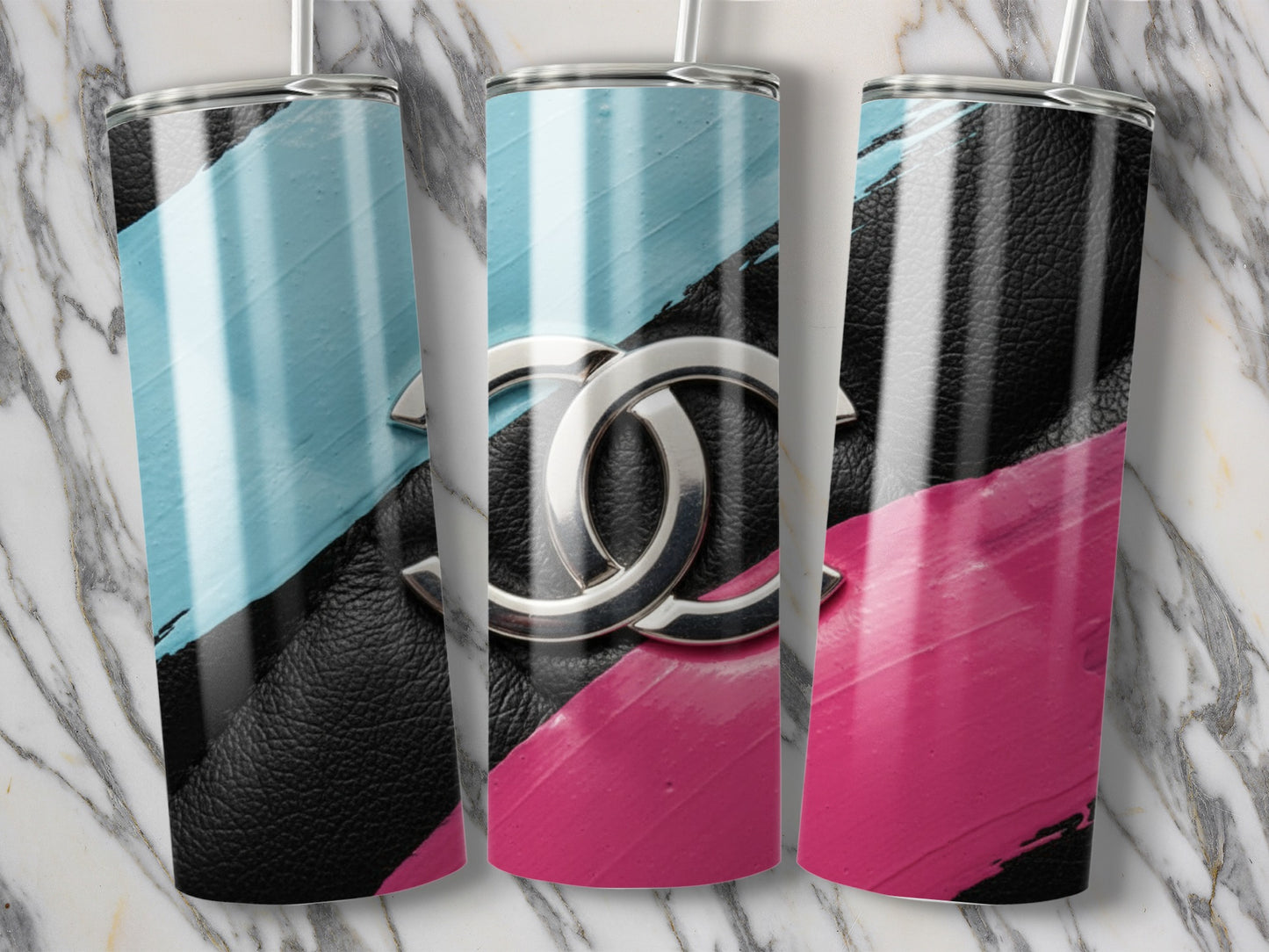 Silver Interlocked Letters with a Splash of Color Tumbler