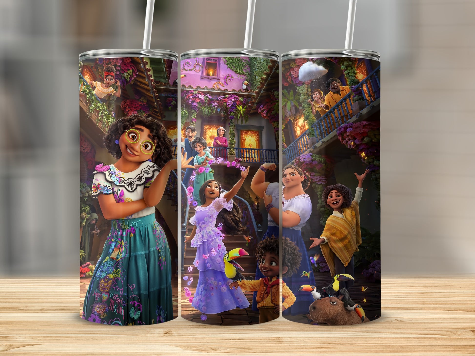 Vibrant Cartoon Family Scene Tumbler Flask Cup Decor