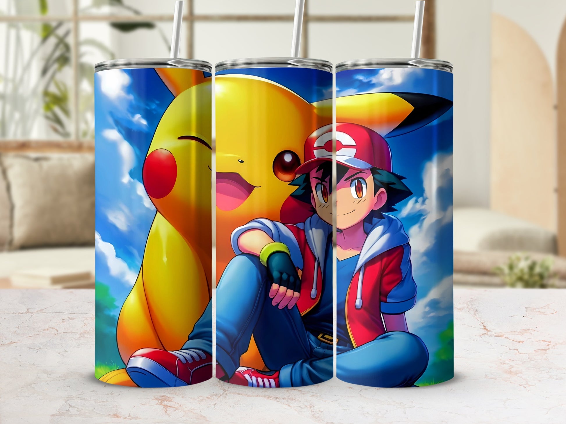 Pikachu and Anime Character Stainless Steel Tumbler