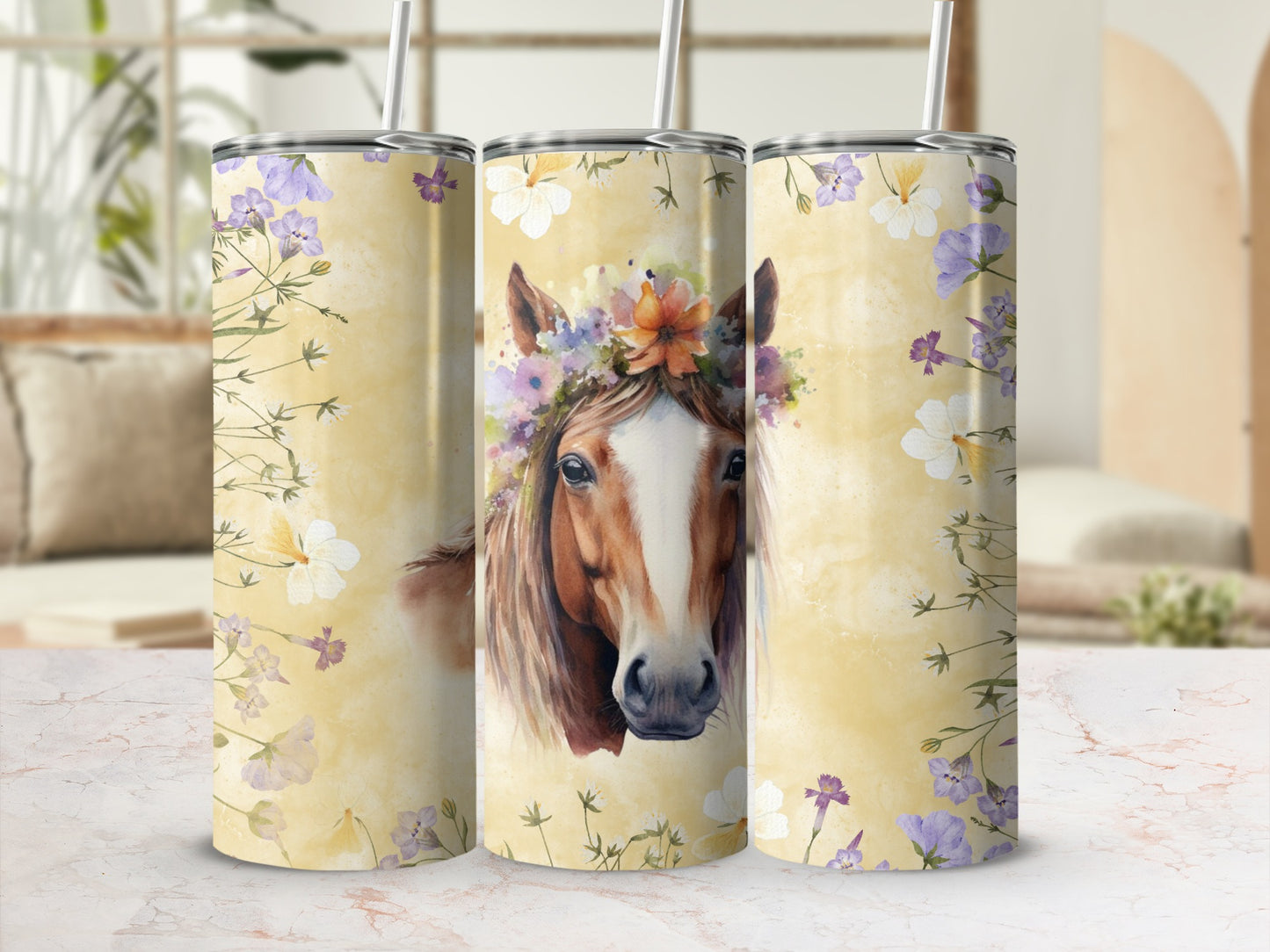 Horse with Floral Crown Tall Tumbler for Beverages