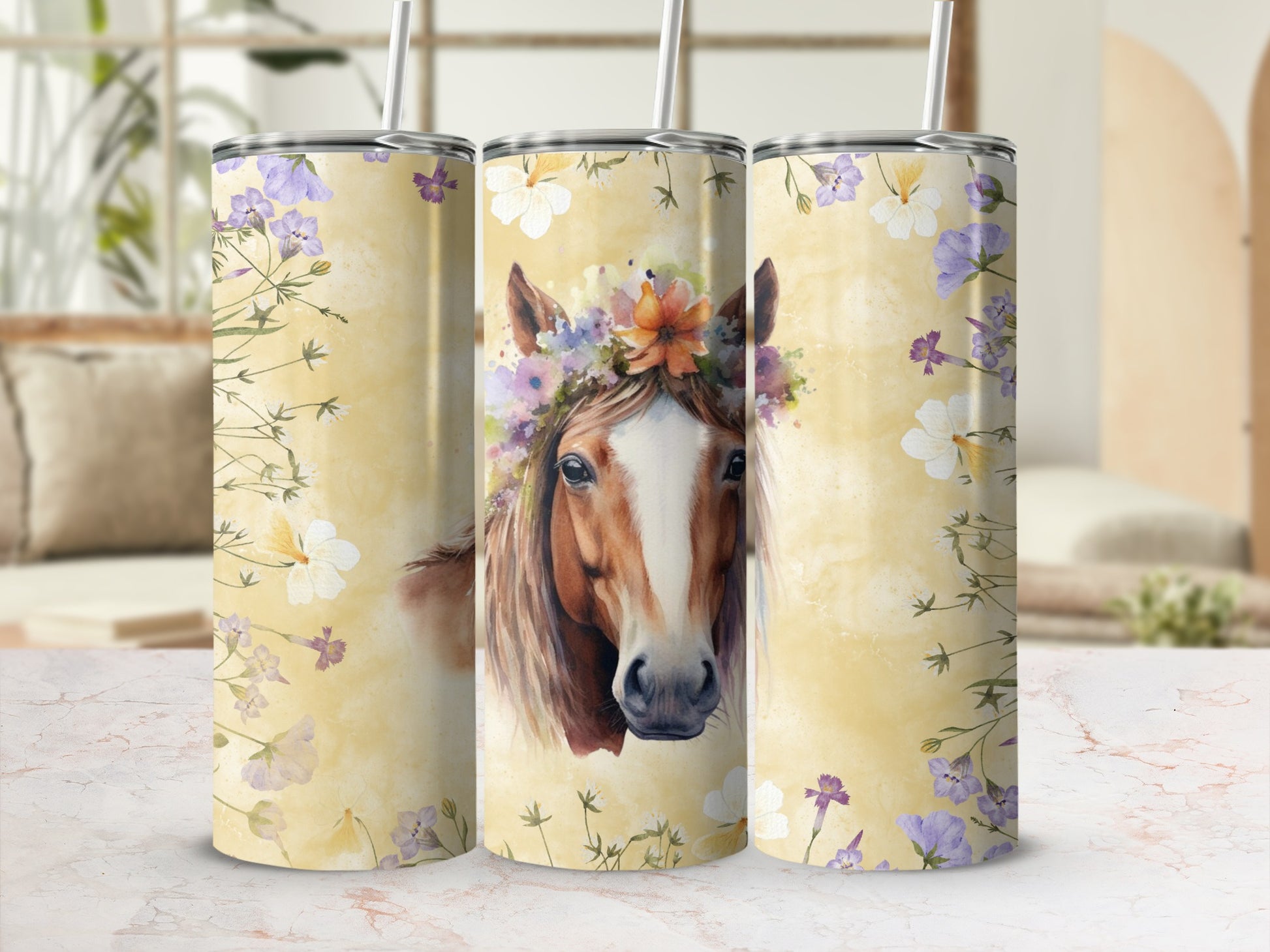 Horse with Floral Crown Tall Tumbler for Beverages