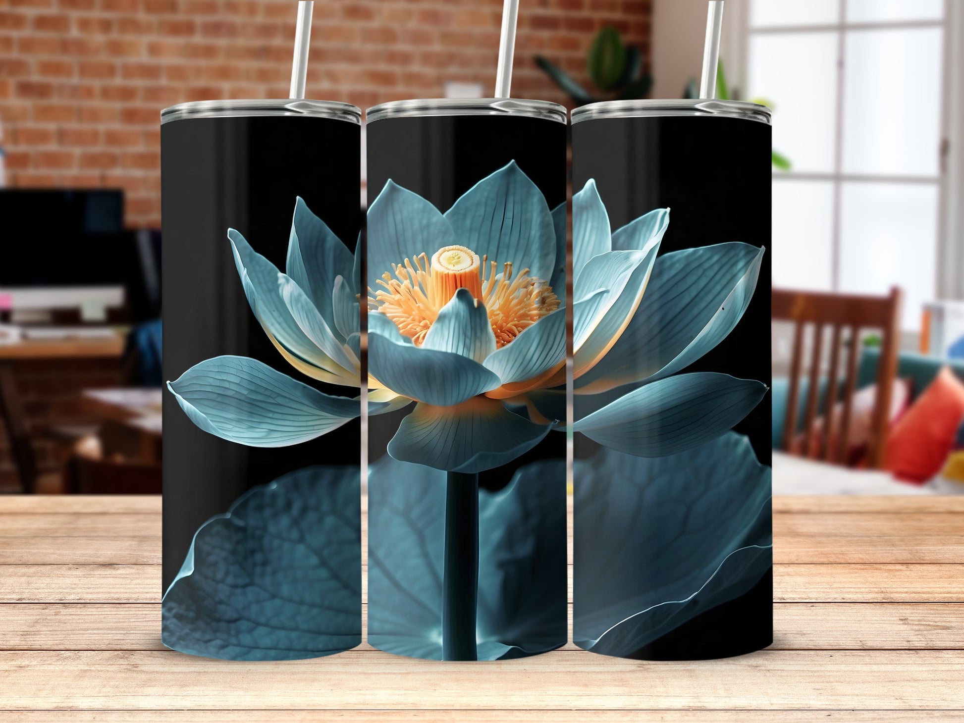 Black Background Blue Lotus Flower Design product type