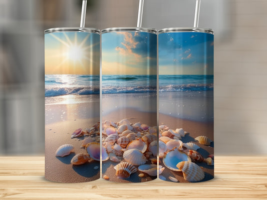Scenic Beach Seashells Tumbler with Straw for Refreshing Drinks