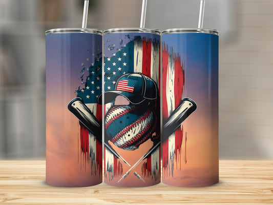 American Flag Baseball Tumbler with Bat Design