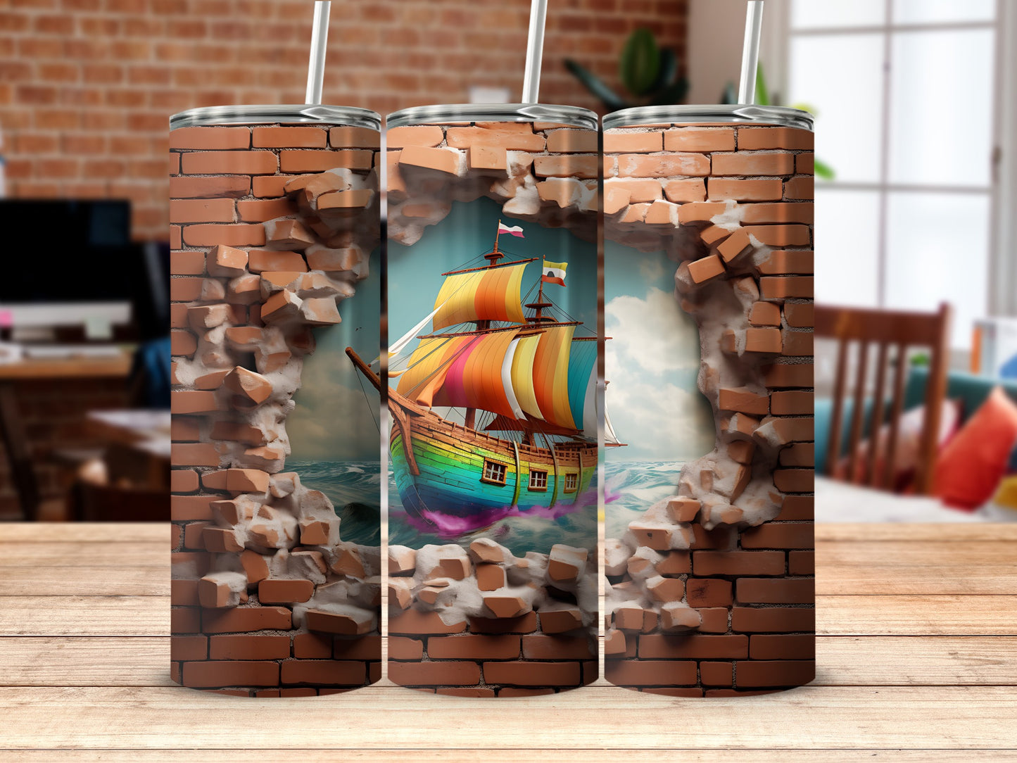 Vibrant Rainbow Pirate Ship Tall Tumbler Drinkware