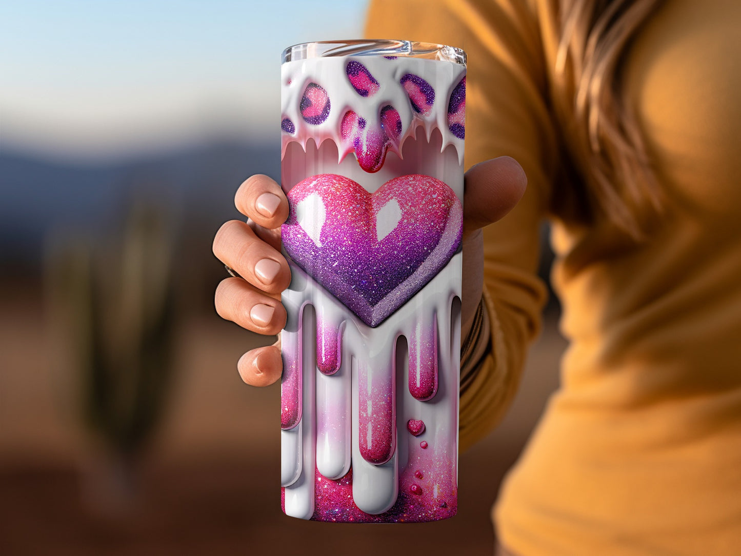 Pink White Heart Design With Leopard Print Valentine Tumblers