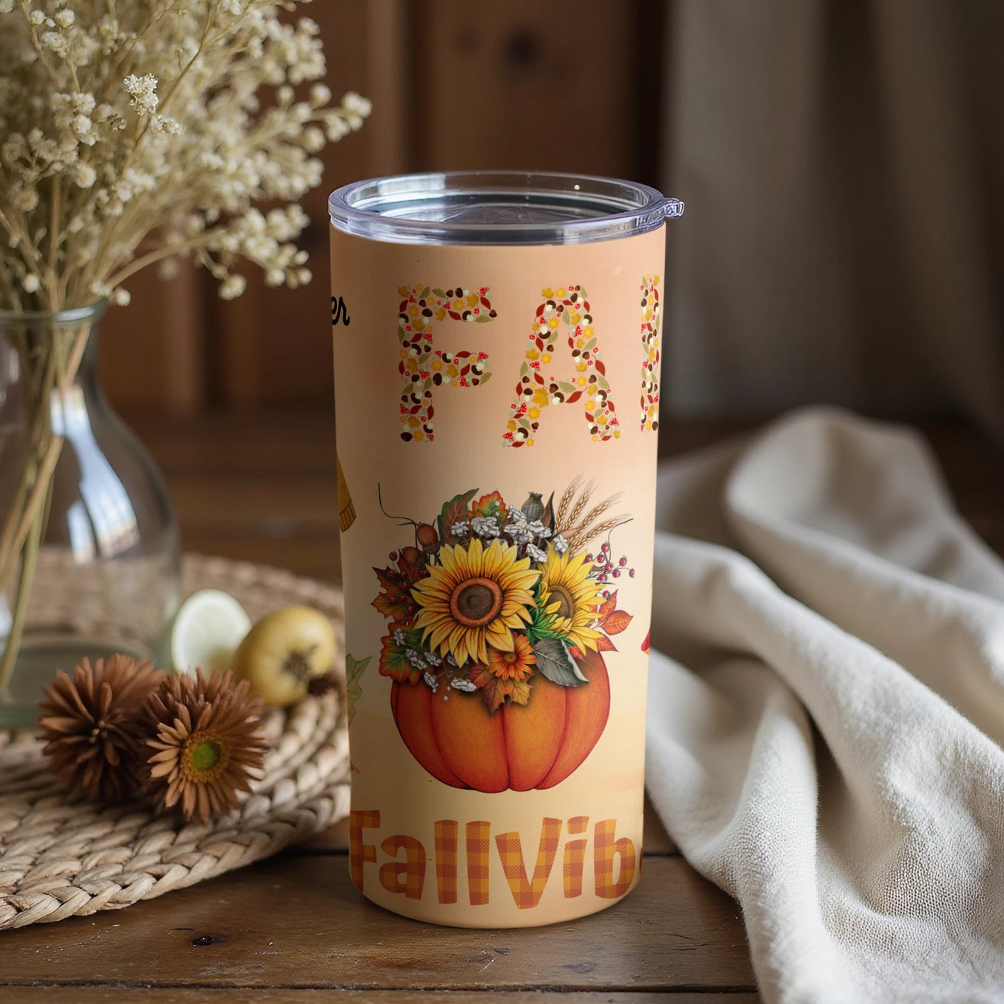 Fall Vibes Sunflower Pumpkin Design Tumbler Product