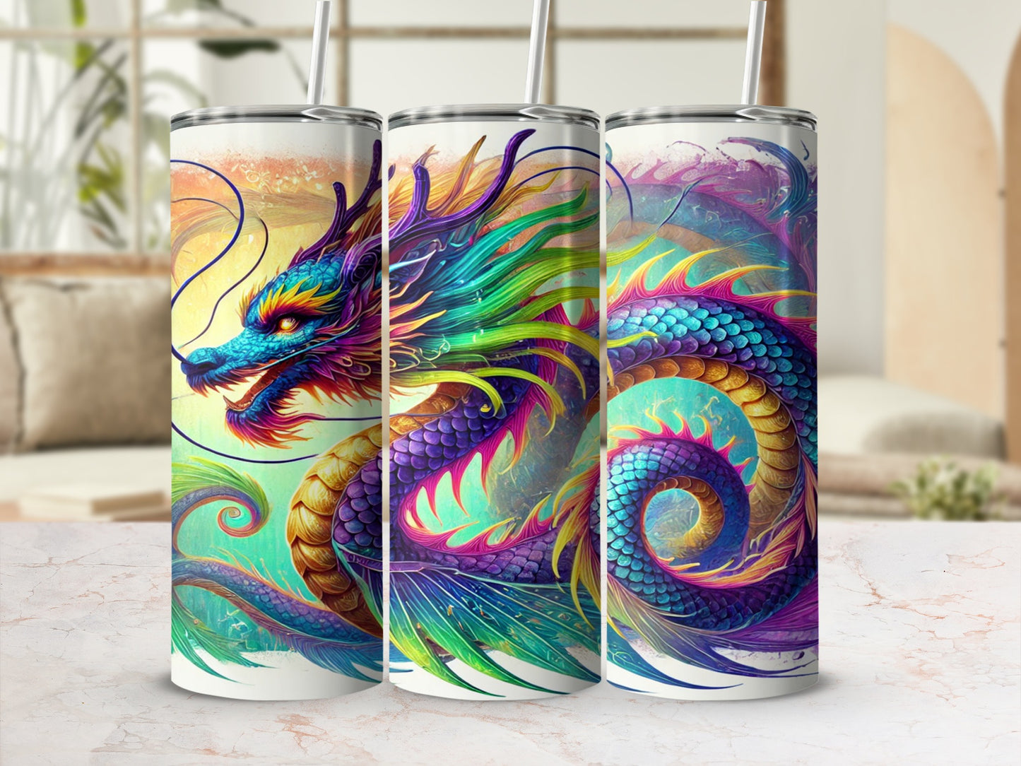 Vibrant Dragon Art Insulated Travel Tumbler Cup