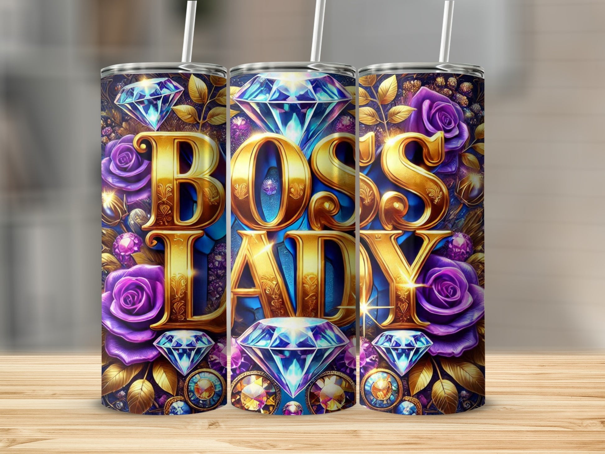 Boss Lady Floral Diamond Graphic Tumbler