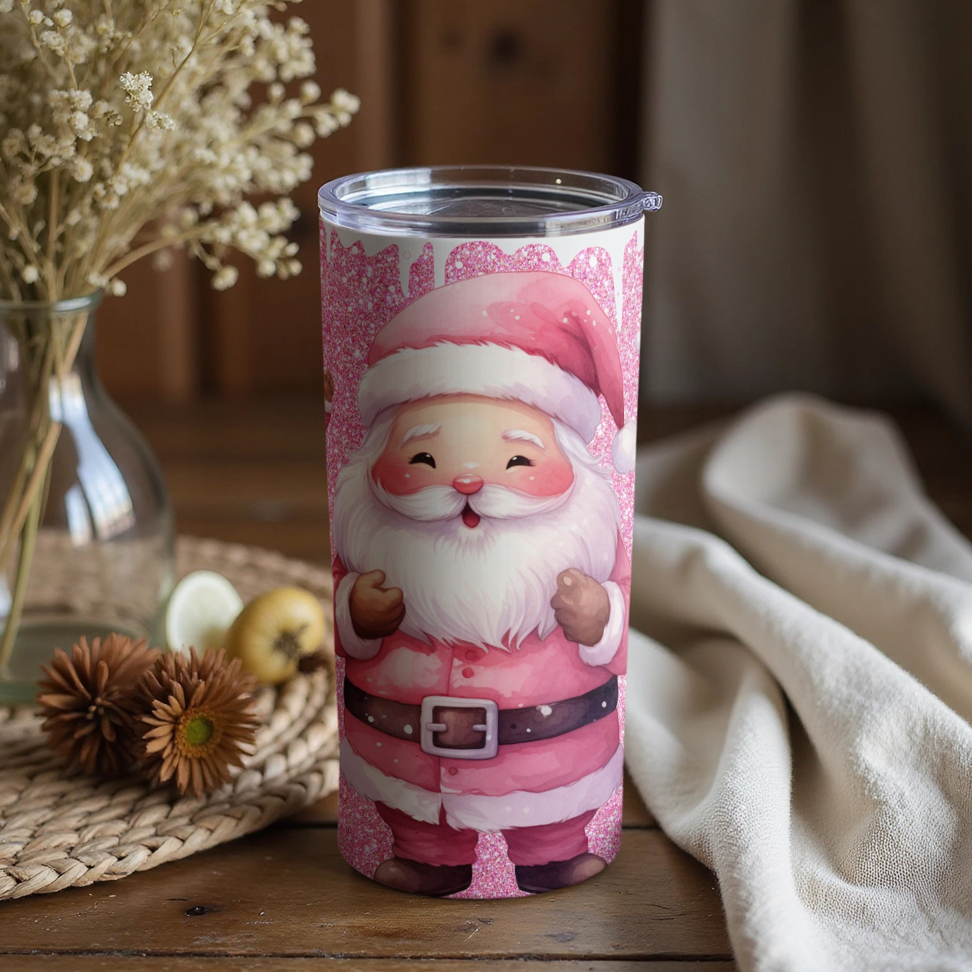 Pink Santa Claus Double Wall Insulated Tumbler