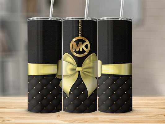 Elegant Black and Gold Tumbler with Ribbon Design