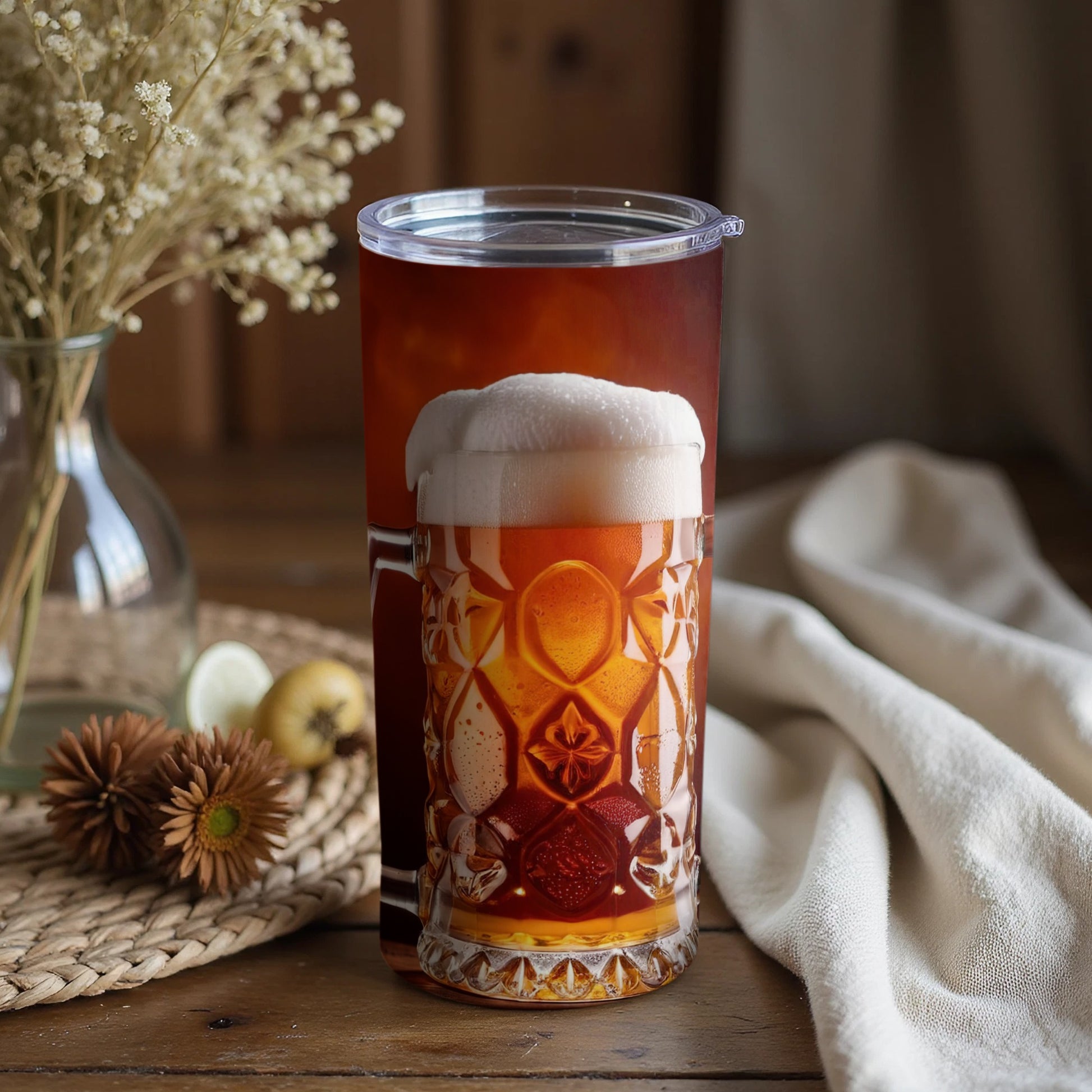 Realistic Beer Mug Tumbler with Foam Design Cup