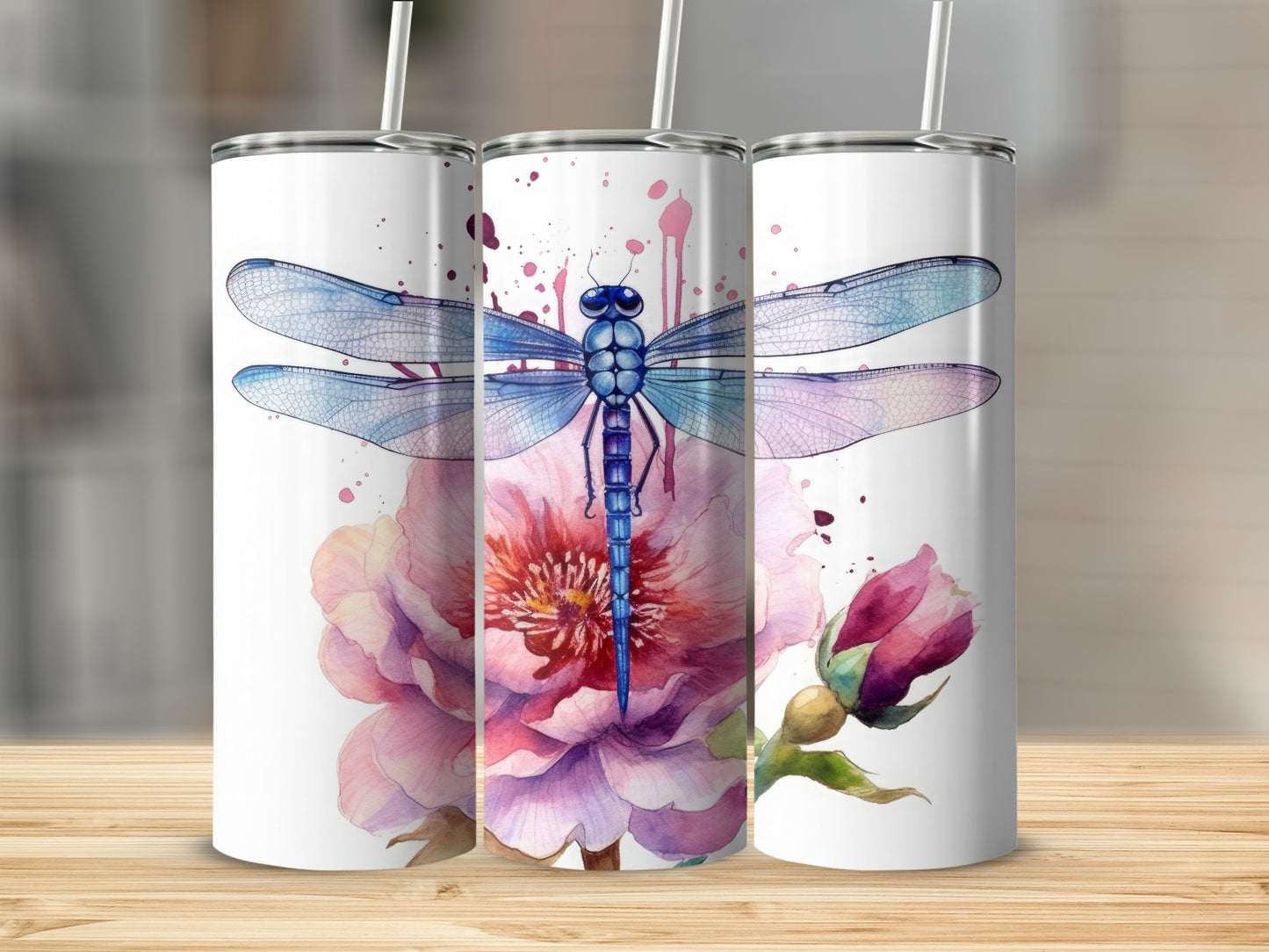Dragonfly Floral Art Stainless Steel Tumbler 18oz