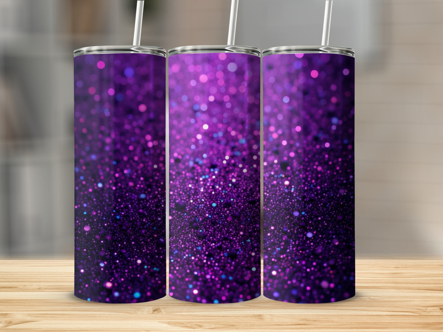 Sparkling Purple Glitter Tumbler with Straw Cup