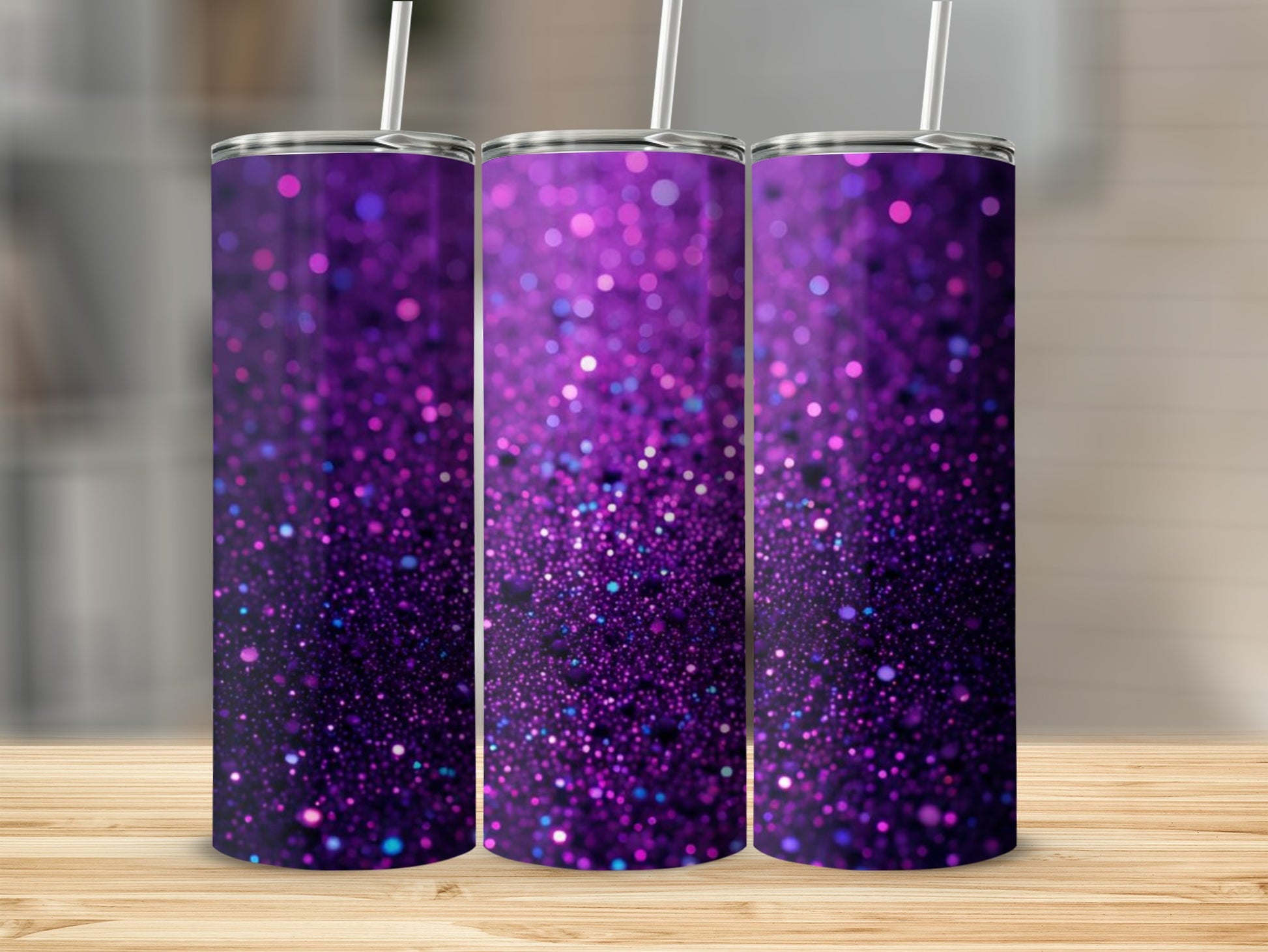 Sparkling Purple Glitter Tumbler with Straw Cup