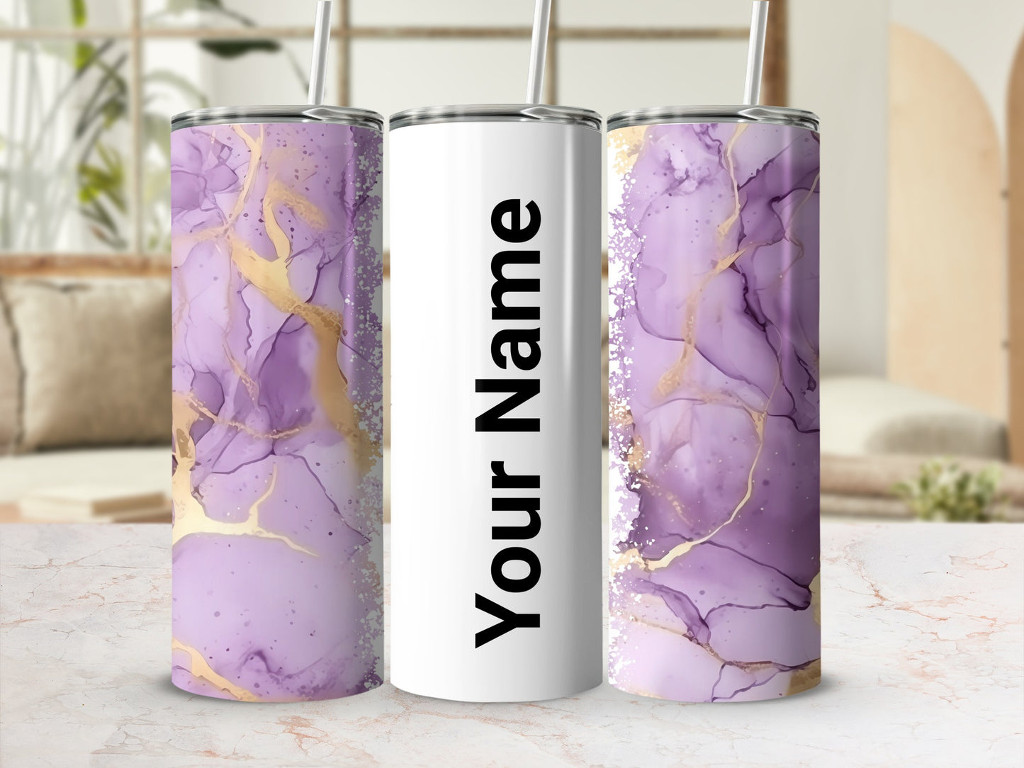 Personalized Purple Marble Custom Name Tumbler