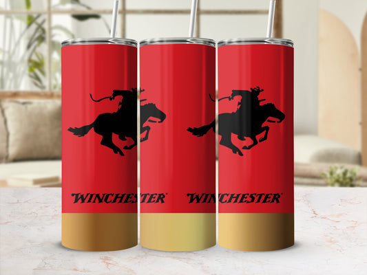 Winchester Rider on Horse Red And Gold Background Tumblers