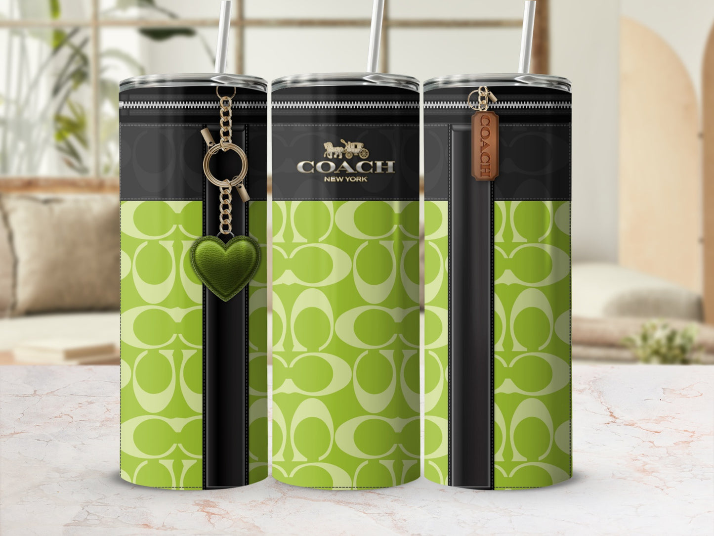 Stylish Green Patterned Coach New York Tumbler