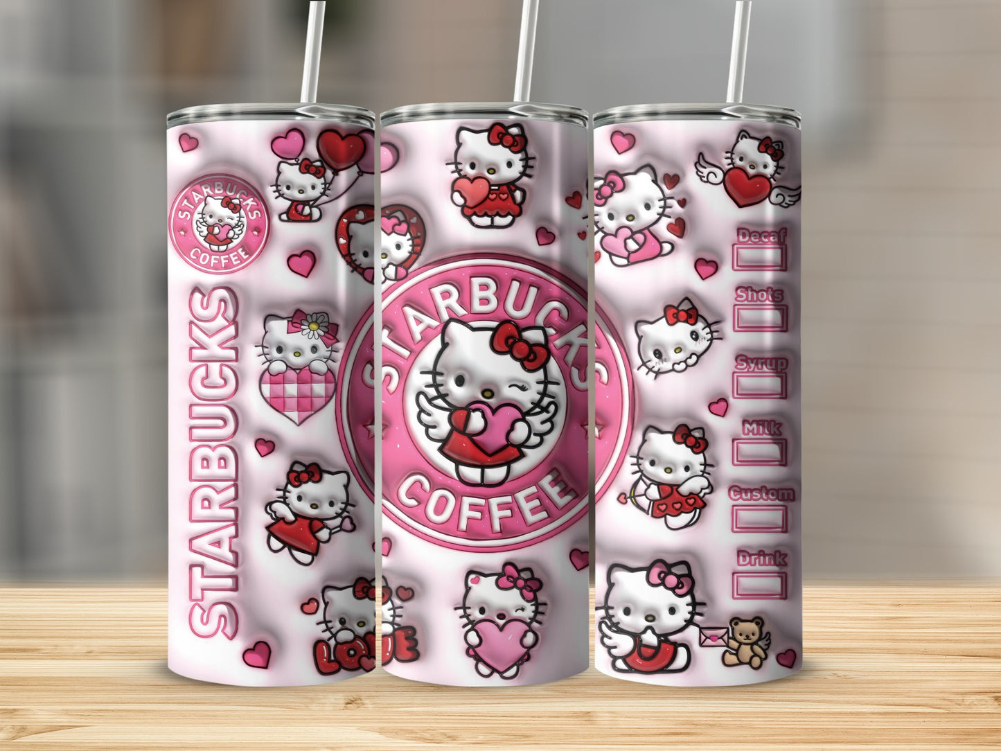Cute Hello Kitty Starbucks Tumbler with Pink Hearts