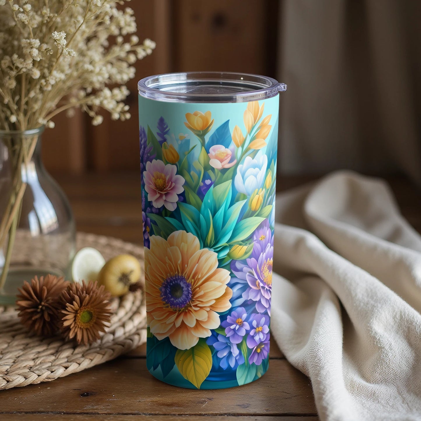 Colorful Floral Design Insulated Tumbler Cup