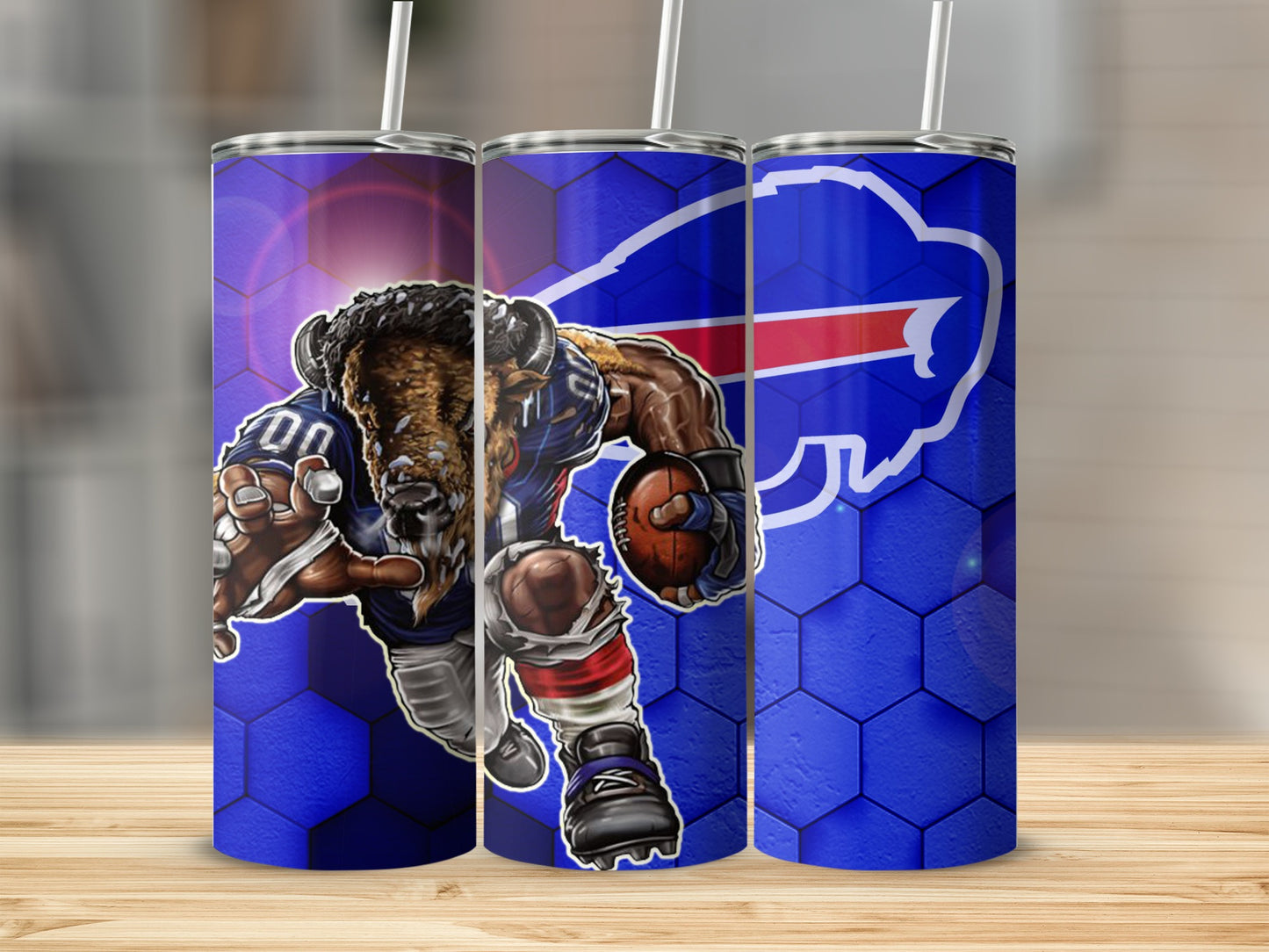 Buffalo Bills Football Team Buffalo Mascot on Blue Tumblers