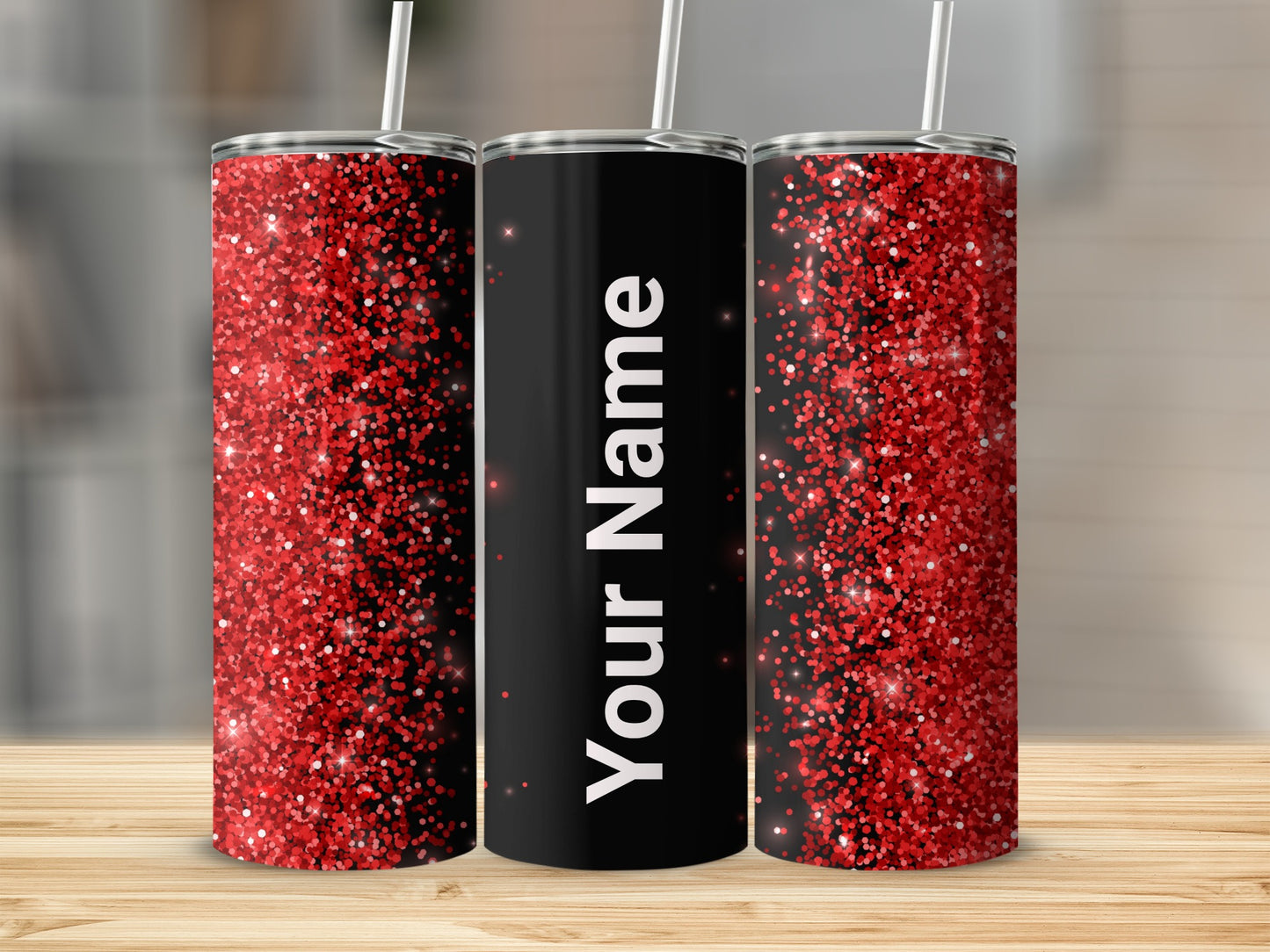 Personalized Red Glitter Tumbler with Custom Name Design