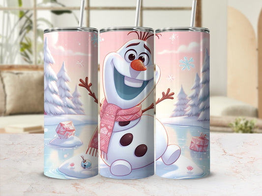 Snowman with Snowy Trees Holiday Design on Tumbler