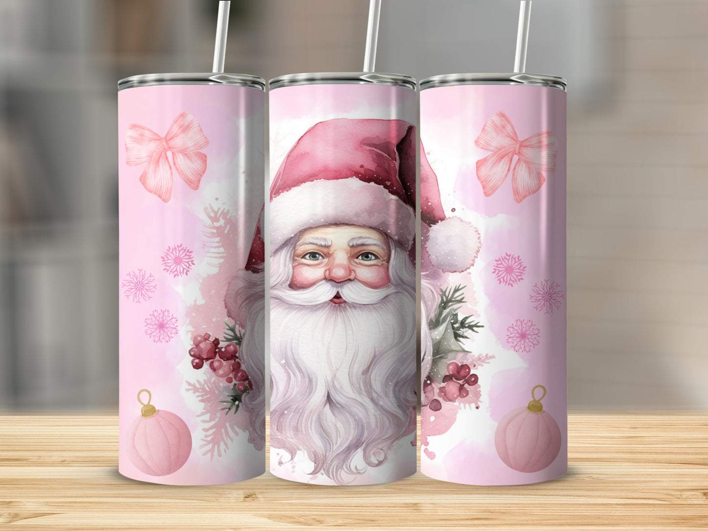 Pink Christmas Santa Claus Design Tumbler product