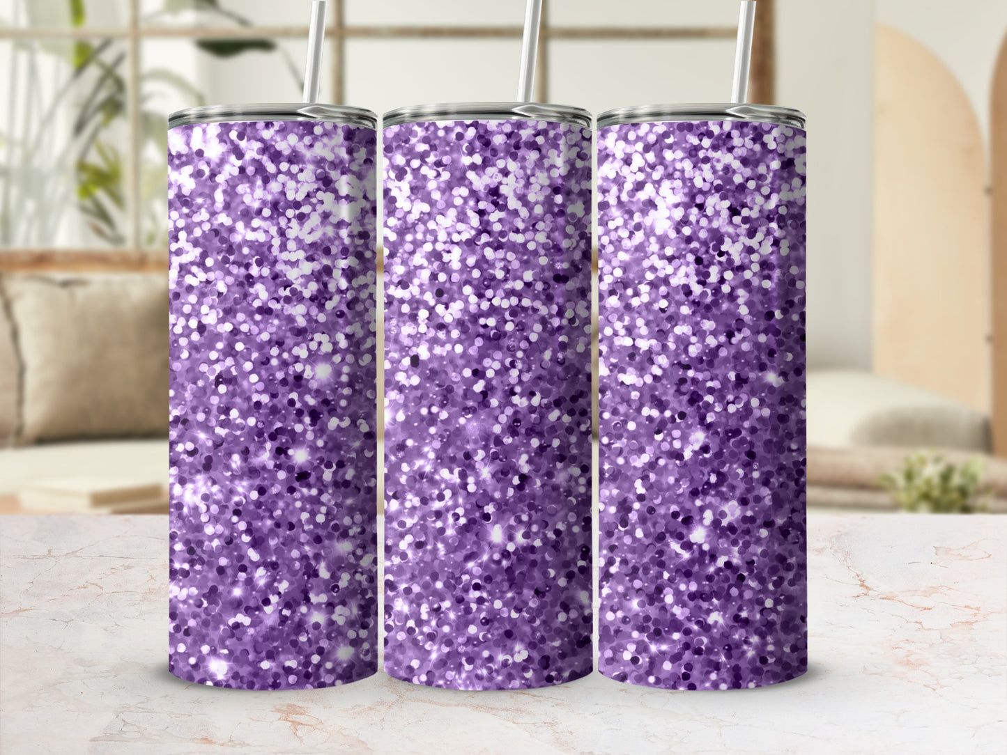Purple Glitter Tumbler Cup - 20 oz Stainless Steel Tumbler