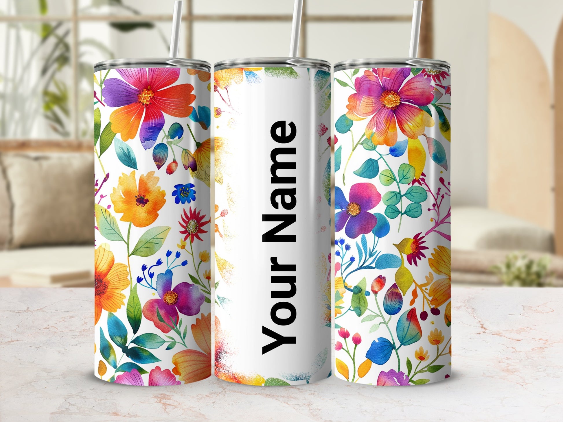 Personalized Colorful Floral Design Beverage Containers