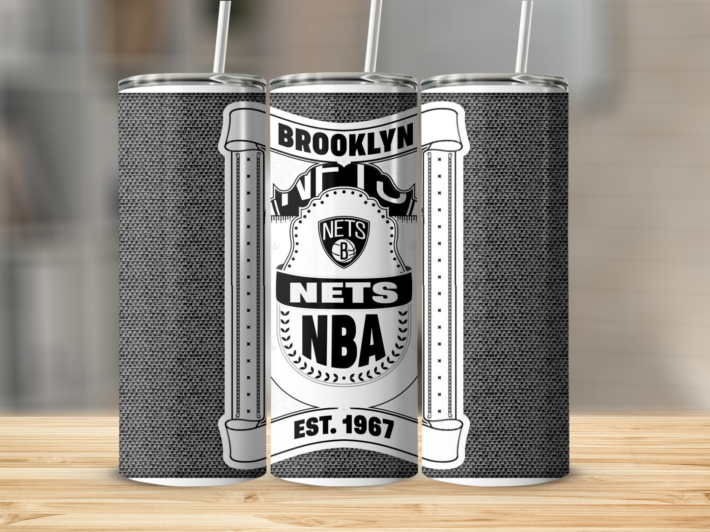 Brooklyn Nets NBA Est 1967 Official Logo Black White Tumbler