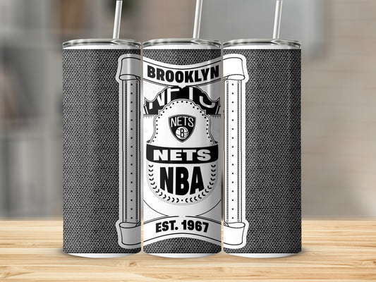 Brooklyn Nets NBA Est 1967 Official Logo Black White Tumbler