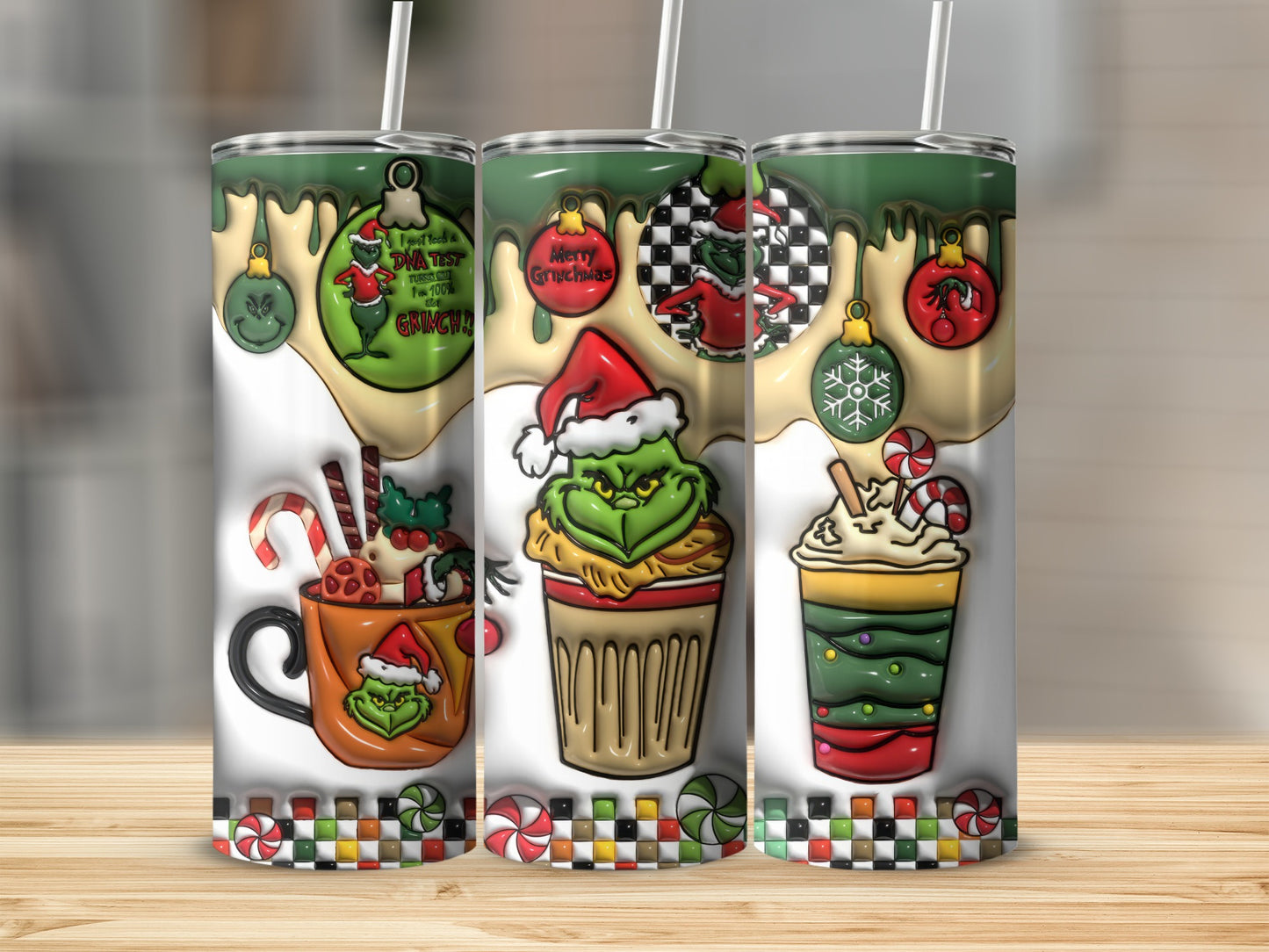 Grinch Themed Christmas Tumbler With Candy Canes Design