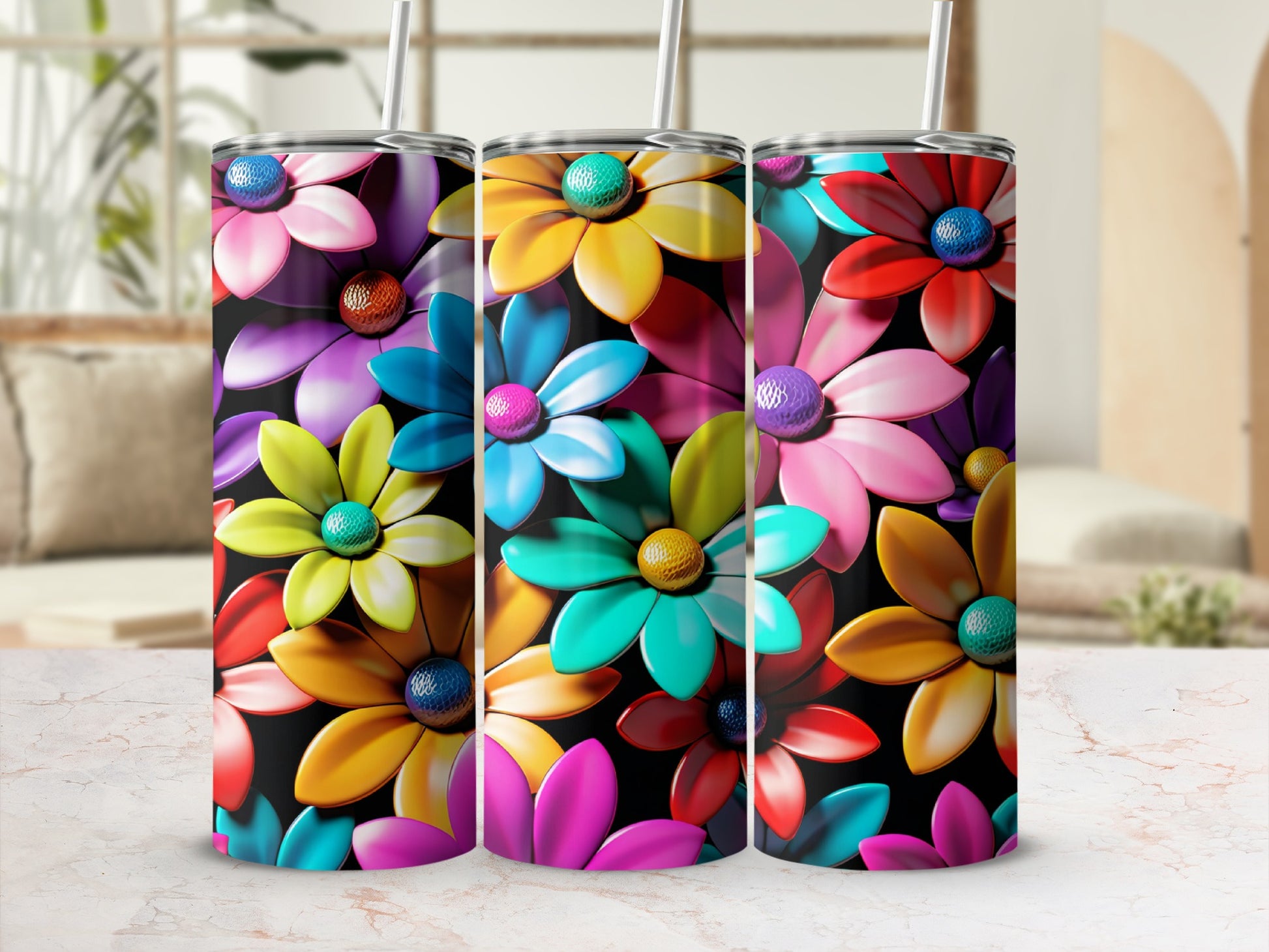 Colorful Floral Insulated Tumbler Cup for Cold Drinks