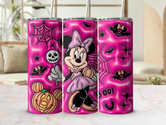 Cute Halloween Pink Minnie and Micky Mouse design tumbler