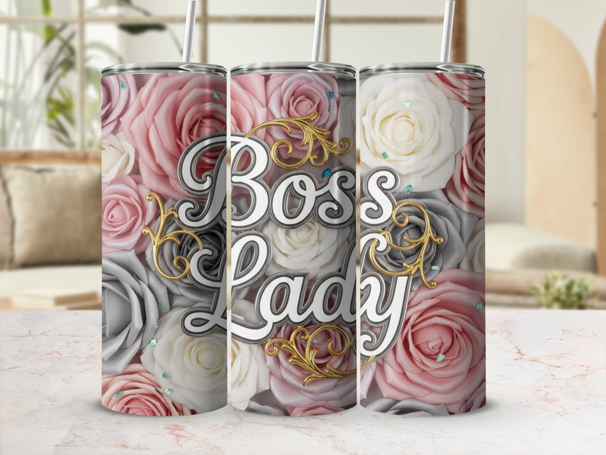 Boss Lady Floral Design Custom Insulated Tumbler