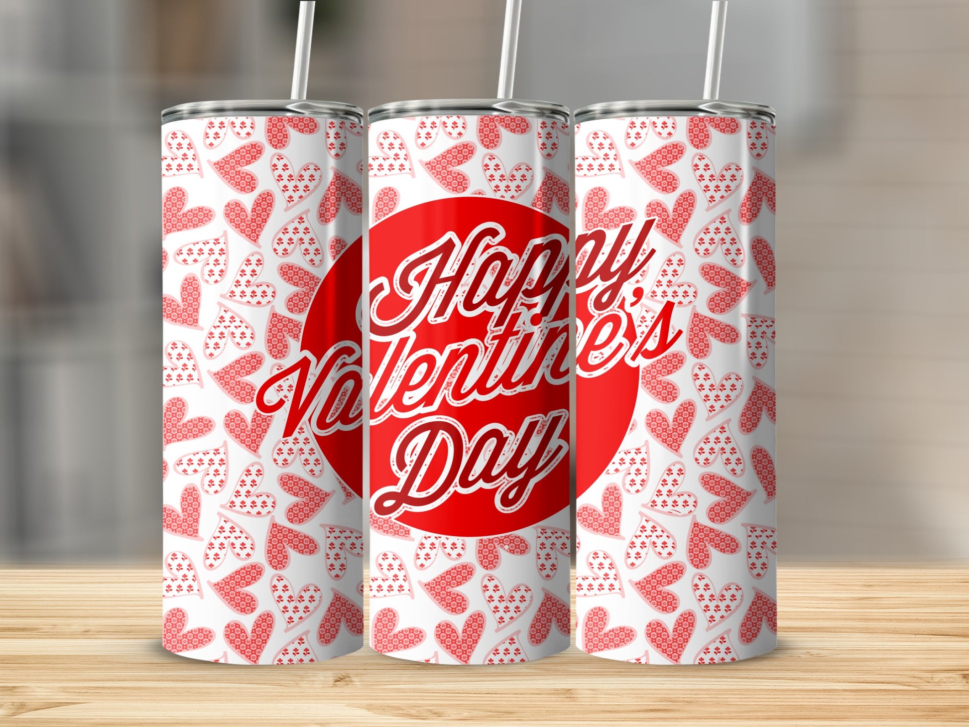 Happy Valentine's Day Heart Pattern Tumbler Design
