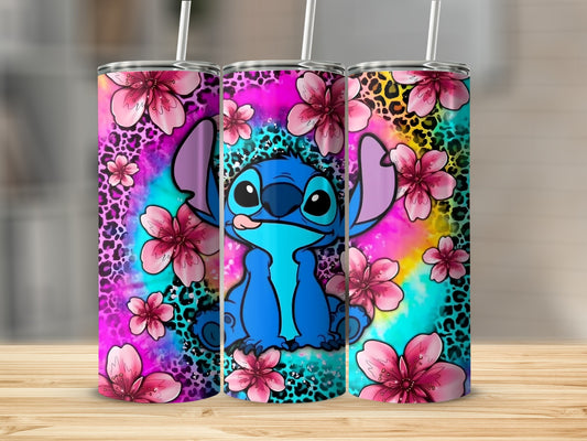 Colorful Cartoon Character and Floral Design Tumbler