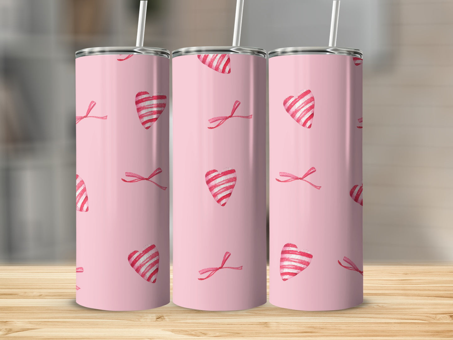 Pink Valentine's Day Heart Striped Tumbler