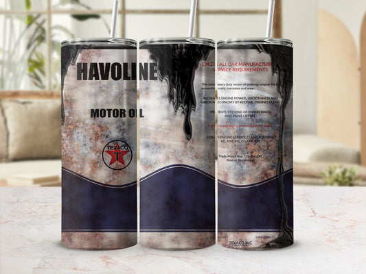 Havoline Motor Oil canister with Texaco logo, text details.