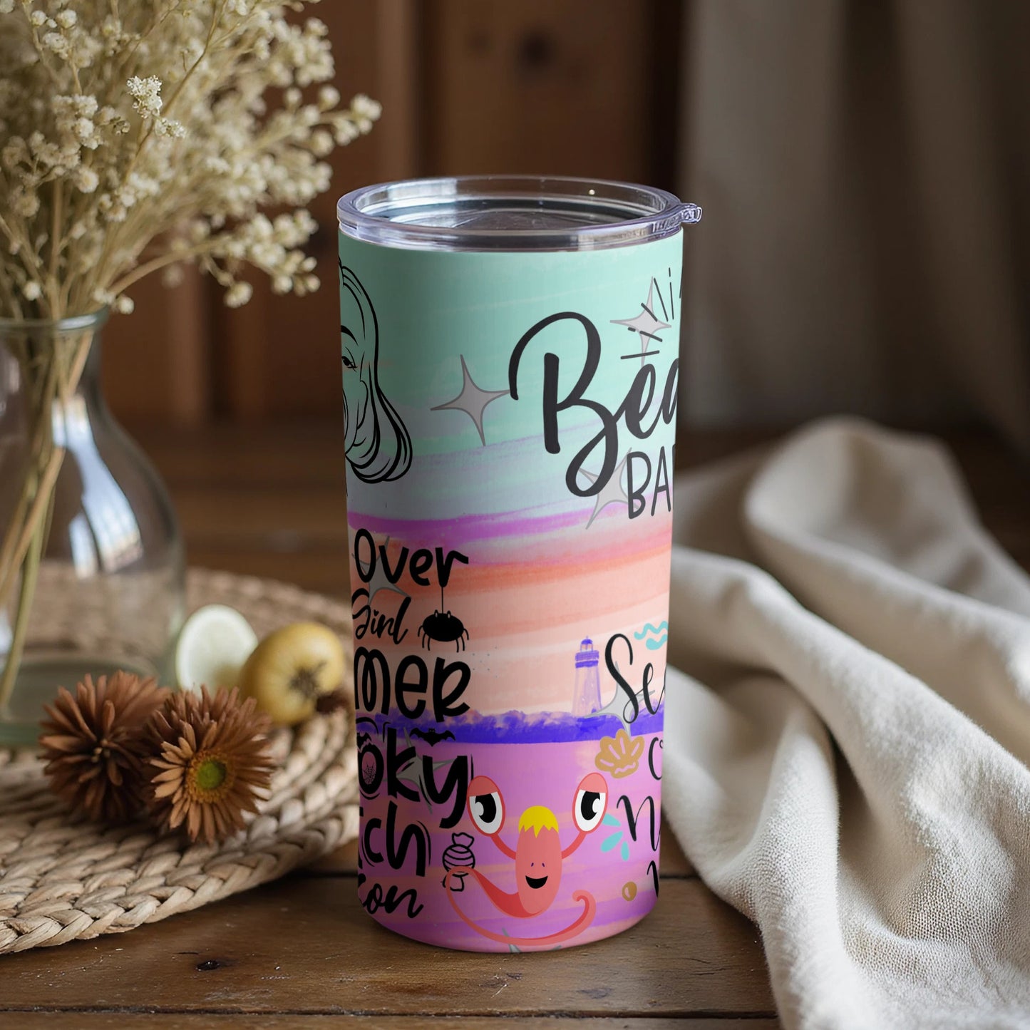 Beach Babe Colorful Summer Theme Travel Tumbler