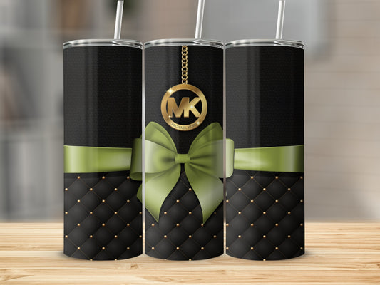 Elegant Black and Green Tumbler with Ribbon Design