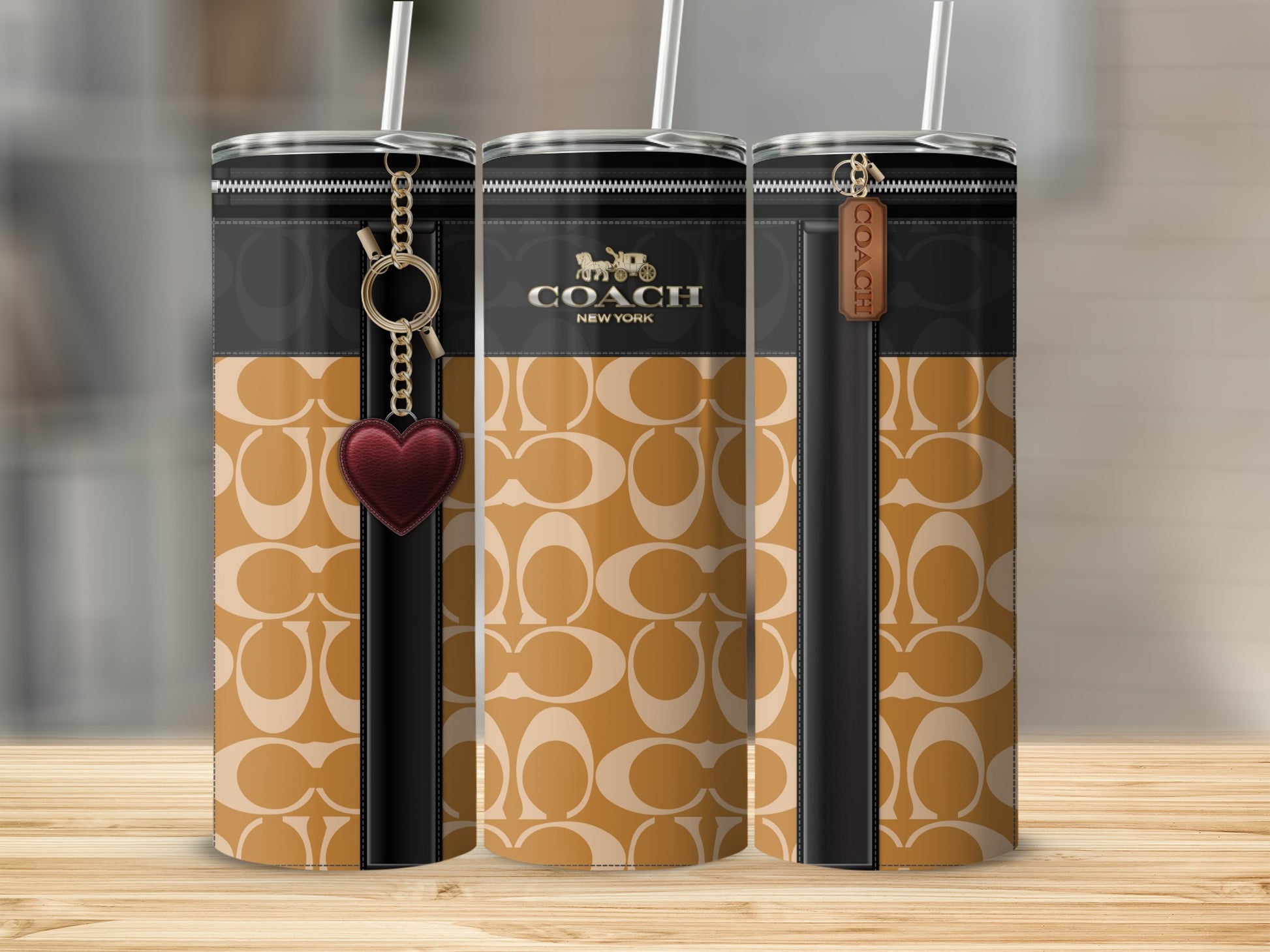 Stylish Coach Branded Tumbler with Trendy Heart Charm