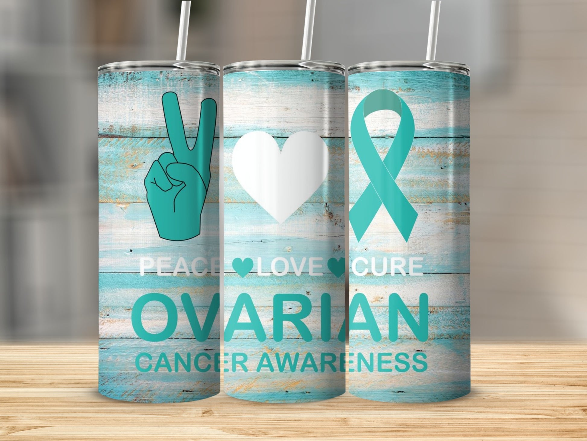 Peace Love Cure Ovarian Cancer Awareness Tumbler