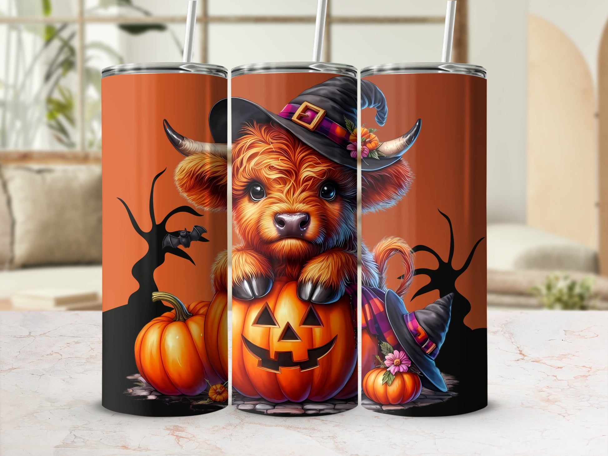 Adorable Halloween Highland Cow Insulated Tumbler Cup
