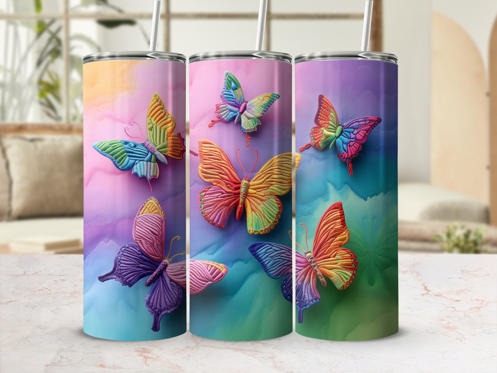Colorful Butterfly Embroidery Gradient Tumbler product type